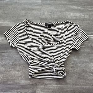 Black White Striped AAG Cropped Short Sleeve